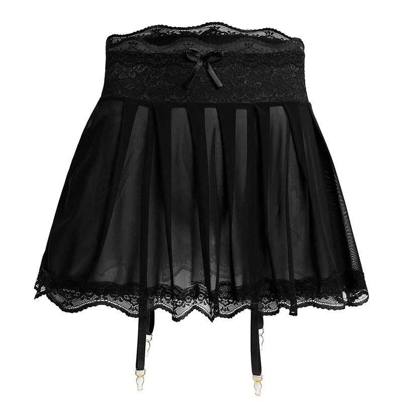 Women's Lace Mini Skirt Bow Decoration Chiffon Micro Skirt Edge Sleeping
