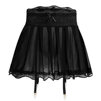 Sexy Transparent Lace Mini Skirt Women's Bow Decoration Chiffon Micro Skirt Lace Edge Sexy Women's Sleeping Skirt 1