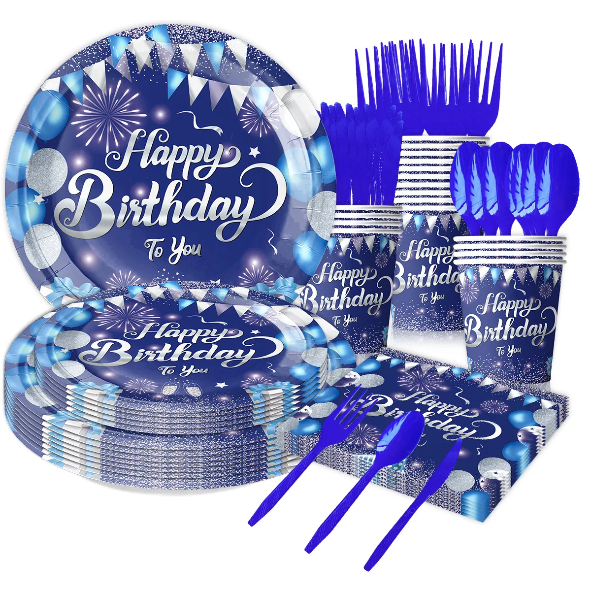 Ink Blue Diamond Party Disposable Tableware Paper Plate Set Cups Towels For Birthday Party party disposable tableware
