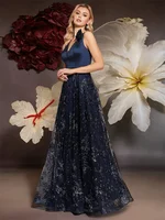 Elegant V-Neck Gold Floral Evening Dress Long 2024 Luxury Women Chiffon Sleevesless Party Dress Prom Cocktail Dress - Image 5