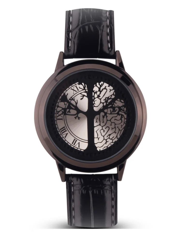 2022 Men Watches Men Led Watches Touch Screen Watch Fashion Unique Tree Pattern Blue Lights Led Watch Leather Reloj Hombre 