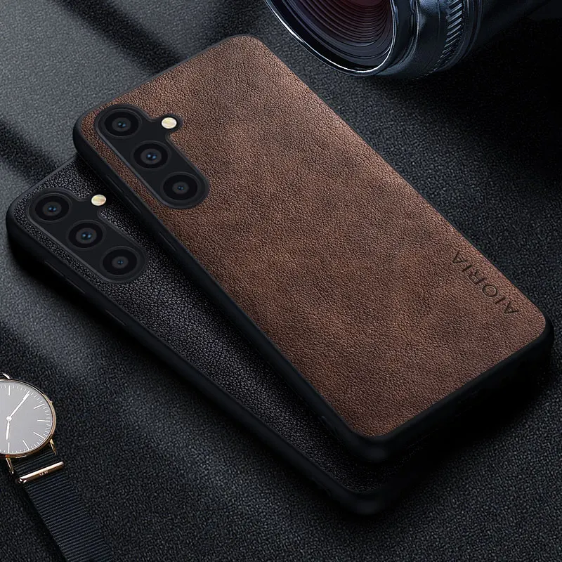 Premium Luxury Leather Retro Business Phone Case - Solid Color Cover