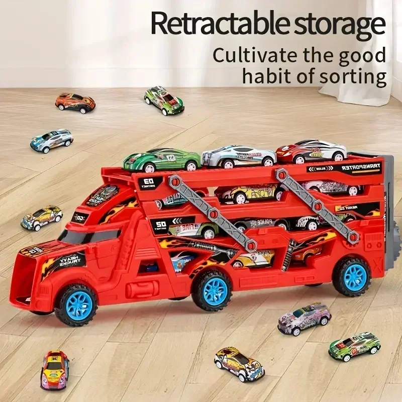 대형 어린이 트럭 변형 운송업자 자동차 장난감 모델 교육 모델 접이식 트랙 레이싱 차량 소년 소녀 생일 선물