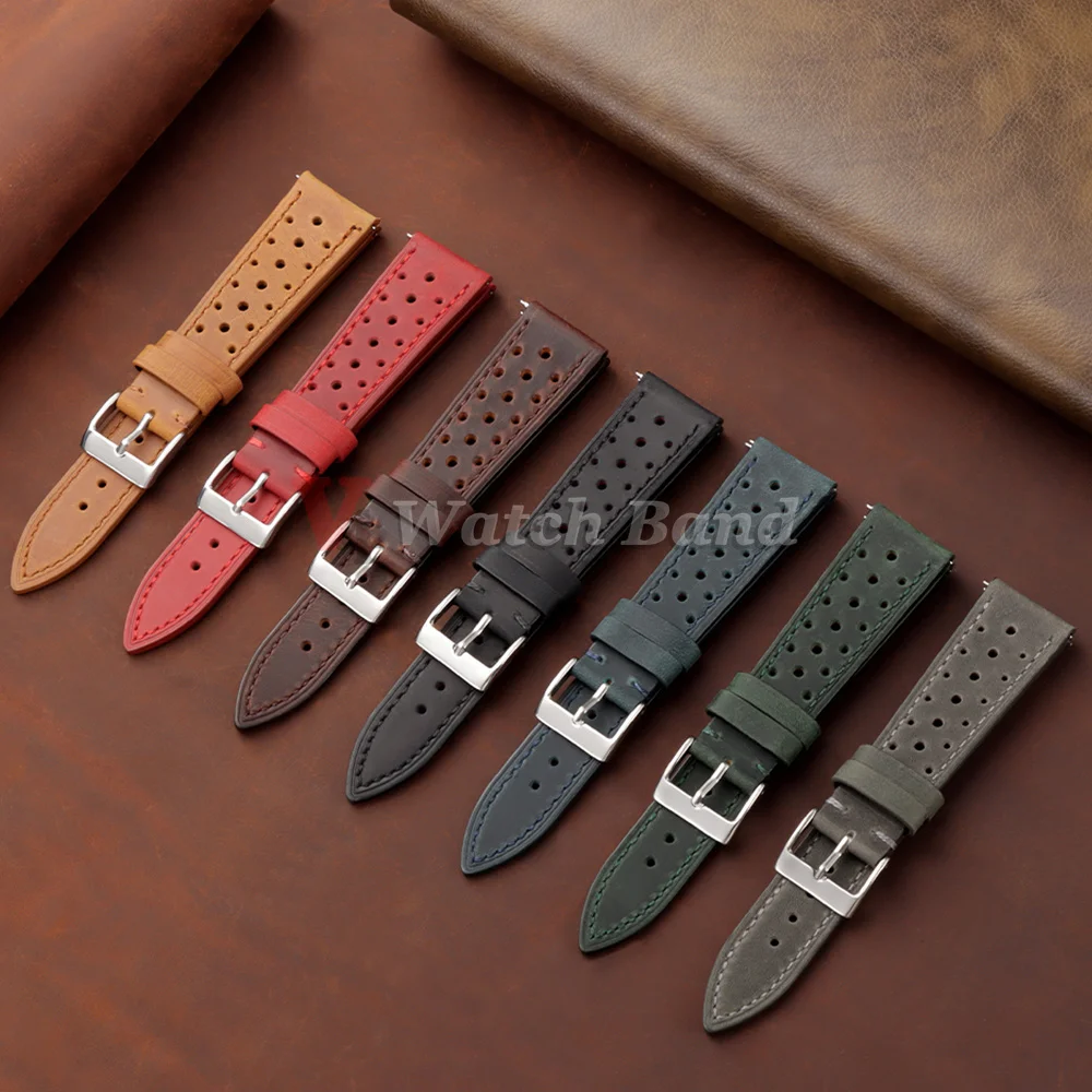 Vintage Racing Leather Breathable Watch Strap in Brown