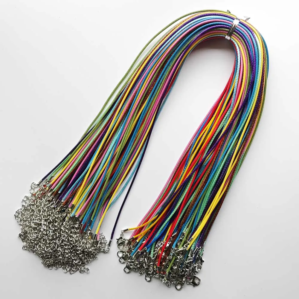 

1.5mm 2.0mm colorful Wax Leather cord rope necklaces 45cm with Lobster clasp for pendants jewelry Wholesale 100pcs fast shipping