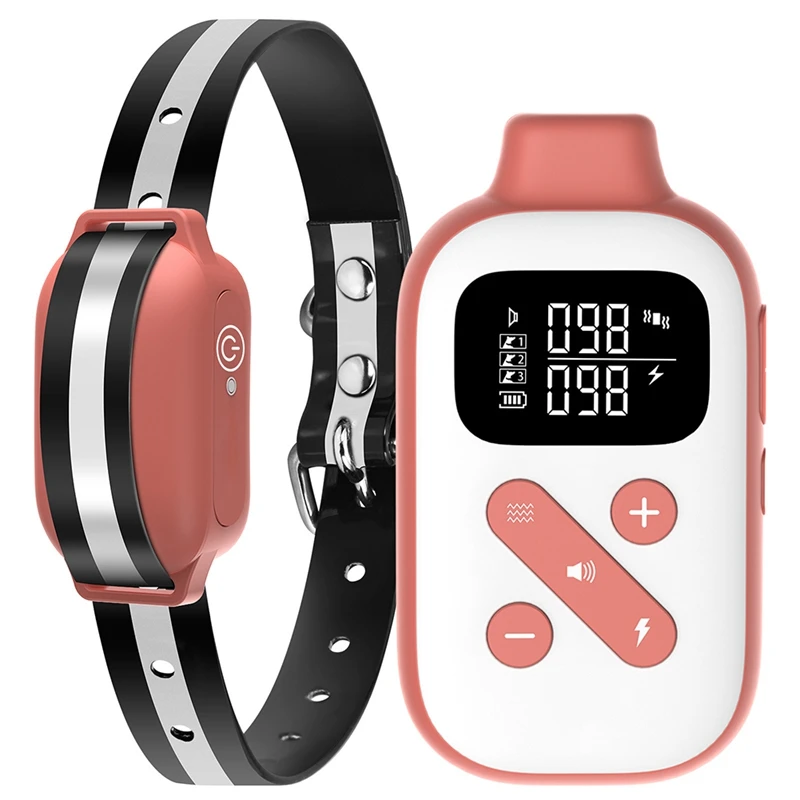 

1Set Electronic Bark Stopper Rechargeable Anti Bark Dog Collar Pink With Remote Dog Trainer