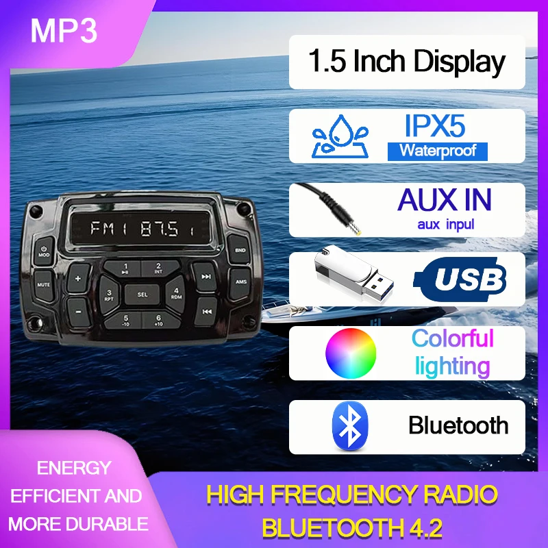 Marine Stereo for Bluetooth Car Audio Player Waterproof Motorcycle Ship ...