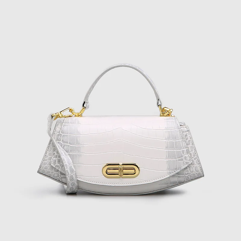 

Genuine Leather Small Bag with Crocodile Pattern Single Shoulder Saddle Bag New Niche Design Mini Personalized Crossbody Handbag