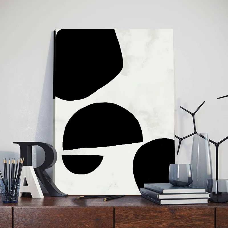 Modern Abstract Geometric Canvas Painting with Frame Boho Black White Poster Nordic Living Room Wall Art Pictures for Home Decor