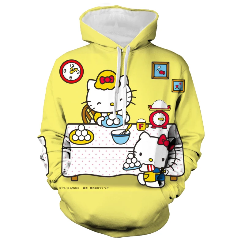 

Kitty cat new white hoodie Y2k autumn and winter Kawaii cartoon printed sweater girl loose casual student long-sleeved top woman