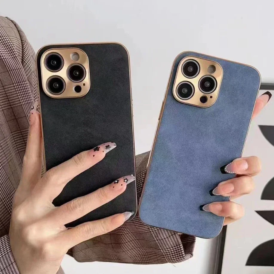 

Phone Case For iPhone 15 14 13 12 11 Pro Max Plus Cases Metal Bumper Matte Silicone Soft Leather Shockproof Cover Luxury