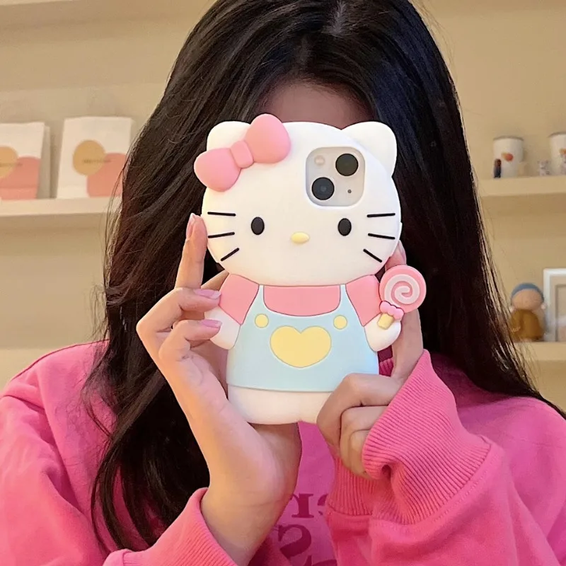 thumbnail image 1 of Sanrio-funda de teléfono estereoscópica 3D Hello Kitty, carcasa trasera de silicona suave para IPhone 15, 14, 13, 12, 11 Pro Max, XR, XS, Melody Kuromi, Y2K, 1 of 5