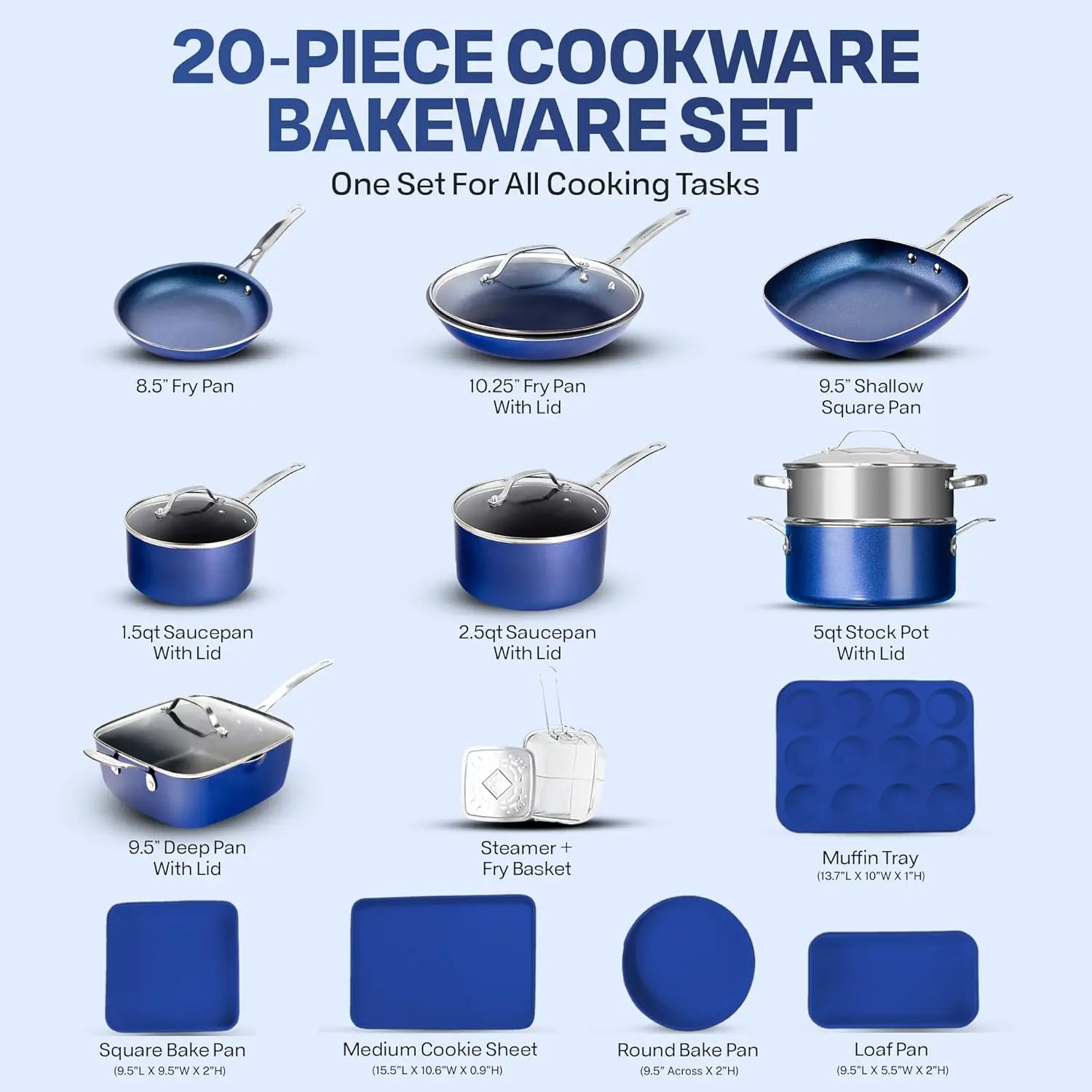 20 Pc Kitchen Pots and Pans Set Non Stick Cookware Set, Kitchen Cookware Sets, Granite Nonstick Set, Diamond Coated