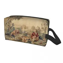 Cute Aubusson Antique Tapestry Print Travel Toiletry Bag for Women Boho French Flowers Makeup Cosmetic Bag Beauty Storage Dopp