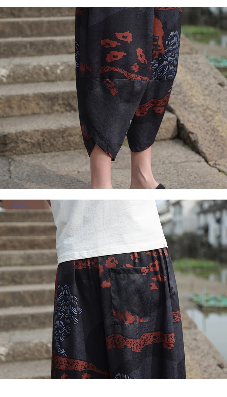 Description Picture 5 of item2024 New Men's Chinese Style Summer Thin Beach Pants Large Size Leisure Seven Loose Radish Pants