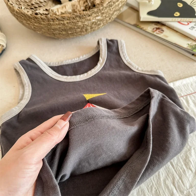 Summer Baby Girls Boys Cami Toddler Sleeveless Vest Kids Cartoon Print Top Tees Children's Clothing Korean Style