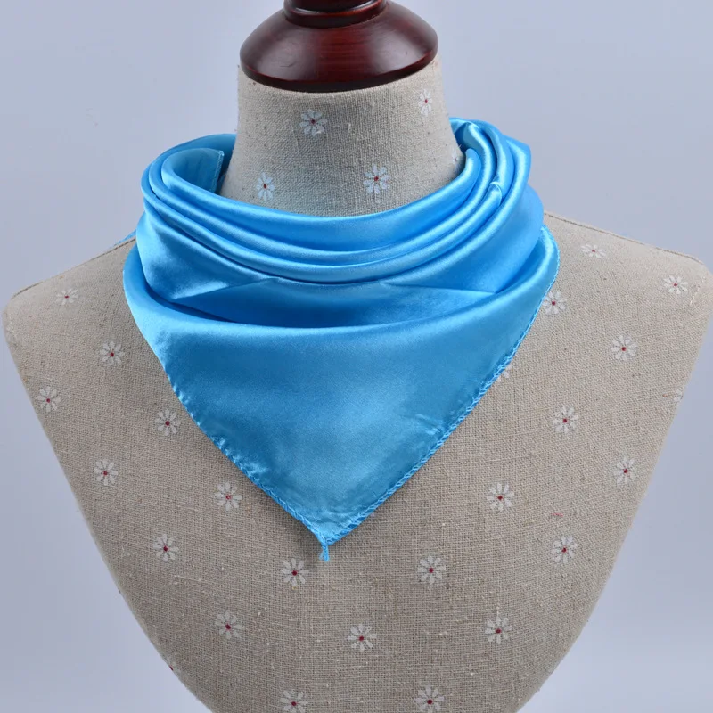 50x50cm Women Solid Square Scarf Single Performance Boy Girl Small Simulation Silk Scarves Flight Attendant Party Gift 4