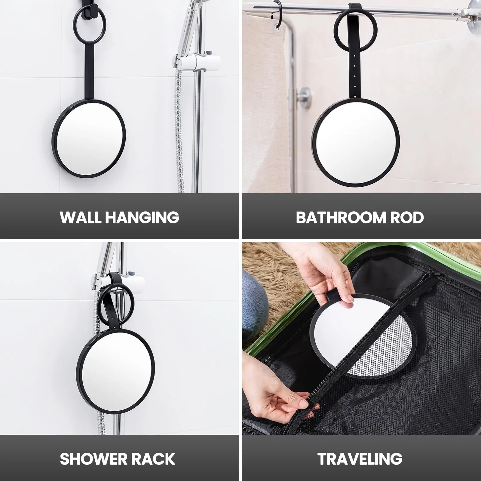 TAILI Shower Mirror Fogless for Shaving, Removable Anti Fog Wall Hanging Mirror for Travel Camping, Shower, Bathroom Mirror 4