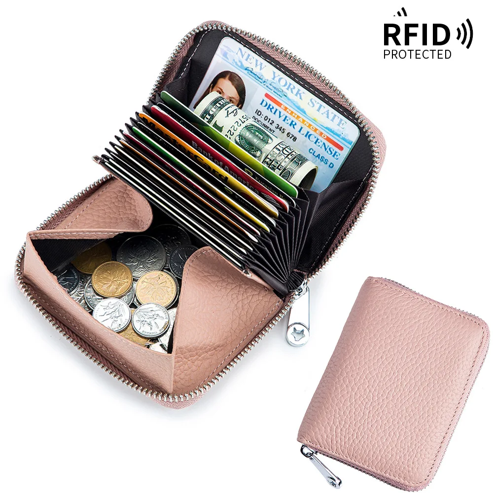 RFID Credit Card Holder Unisex Wallet Genuine Leather Waterproof Women Small Wallets with Money Clip Designer Cardholder Men
