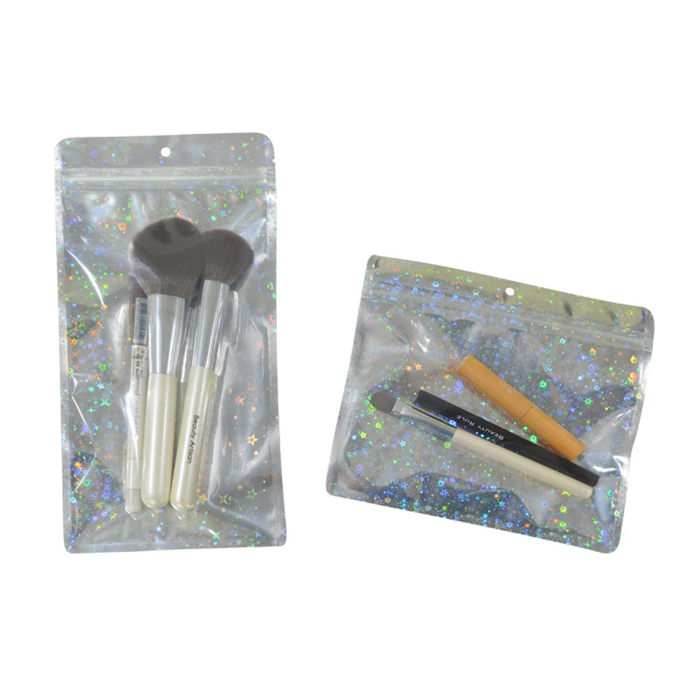 

100Pcs Star Laser Printed Bags Hang Hole Aluminum Foil Zip Lock Clear Plastic Storage Bag for Cosmetic Clothes Gifts