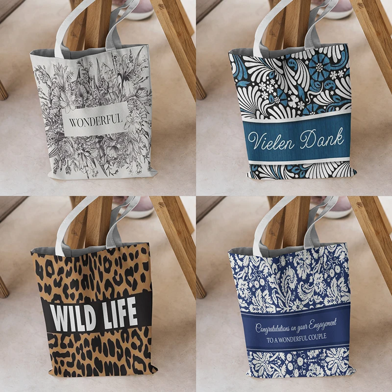 

Spring Summer Fashion Simple Canvas Bag Large Capacity Book Tote Bag Women's Leopard Print Shoulder Bag Purses and Handbags