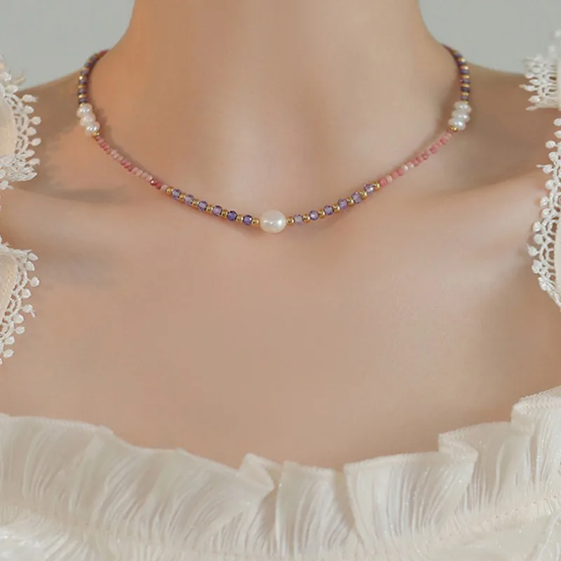 

Minar New Chic Candy Color Natural Stone Freshwater Pearl Strand Beaded Necklaces for Women 14K Real Gold Plated Copper Choker