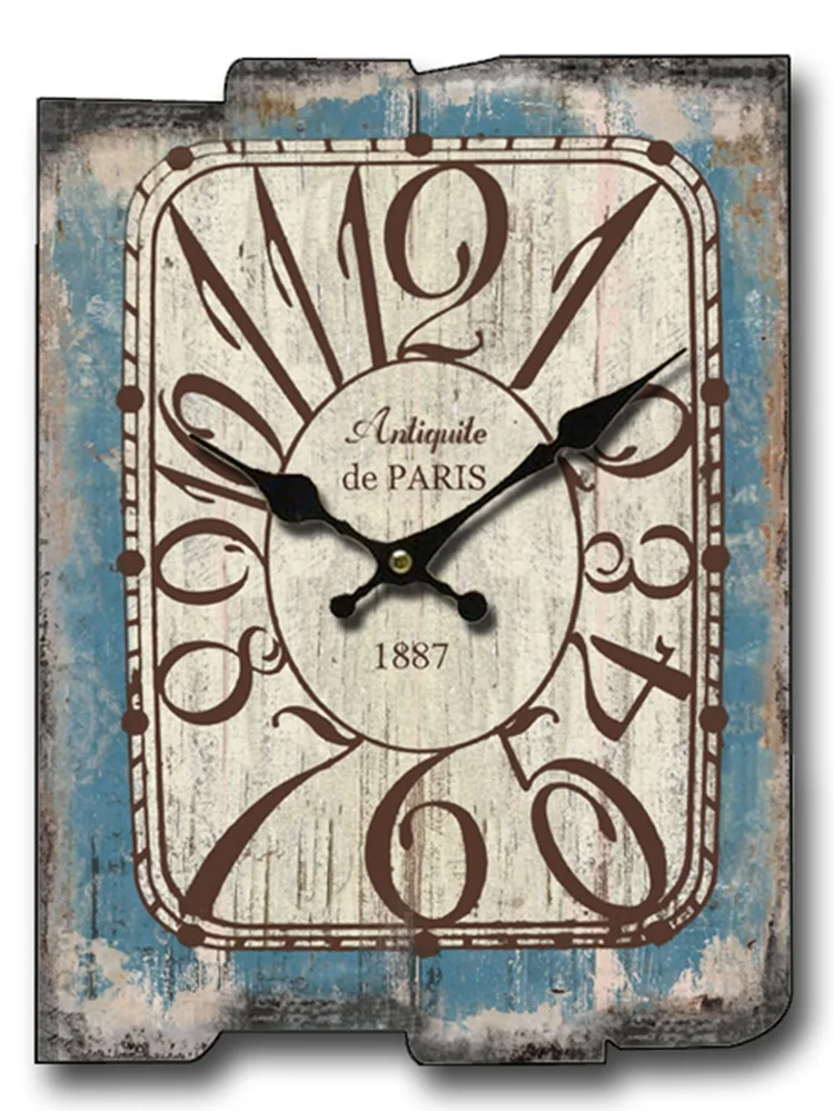 Large Square Wall Clock Retro Wood Vintage Clocks Color:A-89;Sheet Size:30X40CM
