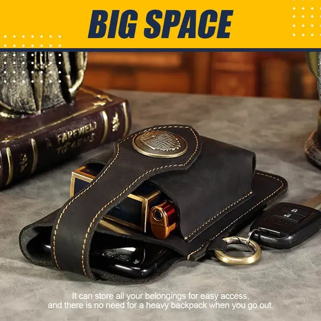 Vintage Leather Belt Waist Bag Pack Men Tactical Multifunction Holster Portable Key Holder Mobile Phone cig-are_ttes Tools Case 2