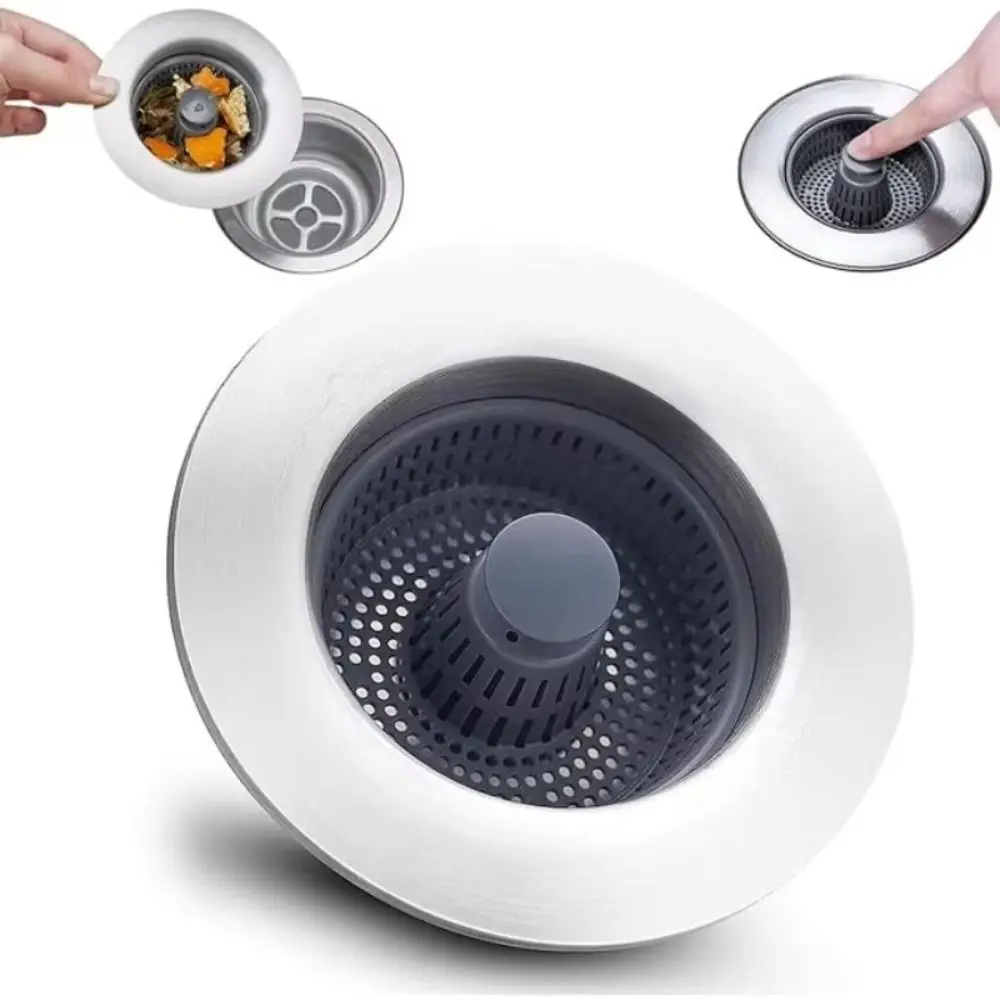 3 in 1 Filter Sink Bouncing Core Stopping Blockage Sink Strainer Kitchen Tool Leak-proof Plug Drain Basket