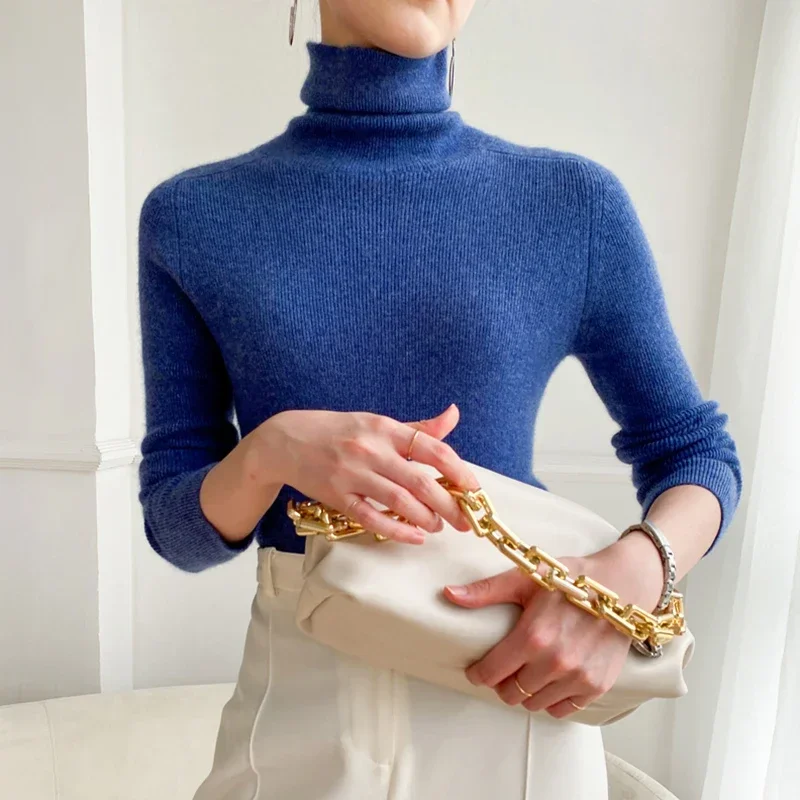 

Casual Long Sleeve Tops Autumn Winter Solid Slim White Pullover for Women Fashion Simple Turtleneck Knitted Sweater Jumper 29135