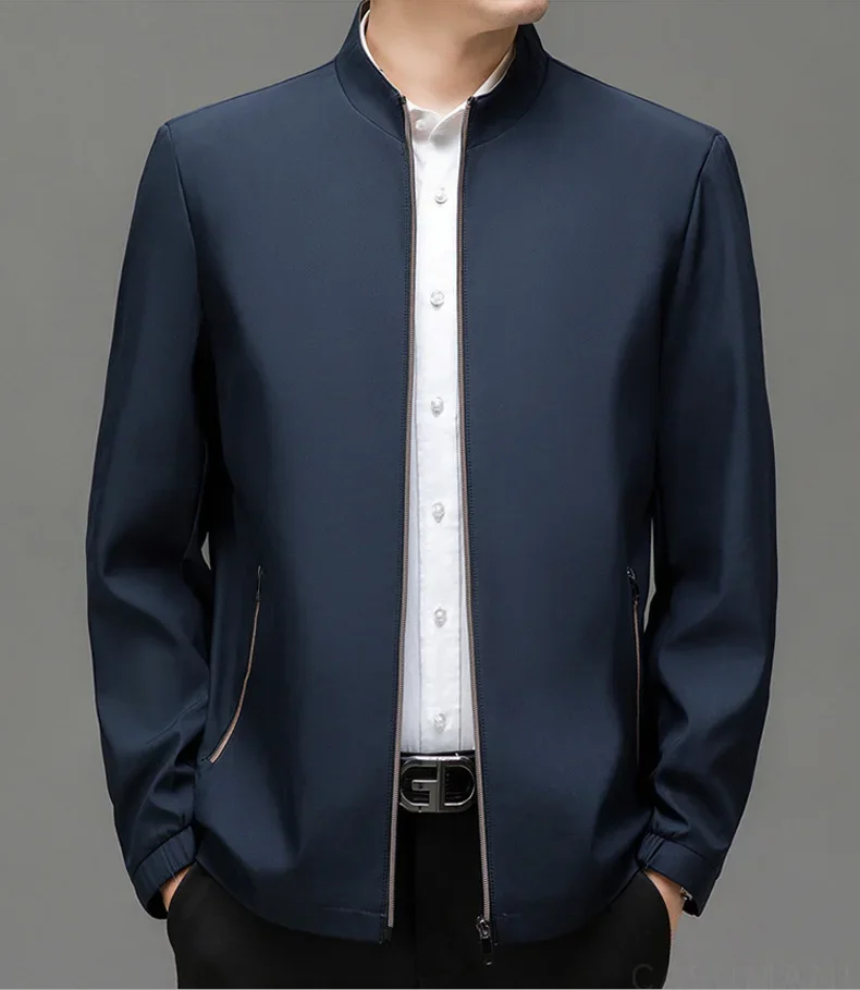 BROWON Brand Mens Daily Jacket Casual Solid Color Stand Collar Work Business Wear-resistant Autumn Jacket for Male Commuting