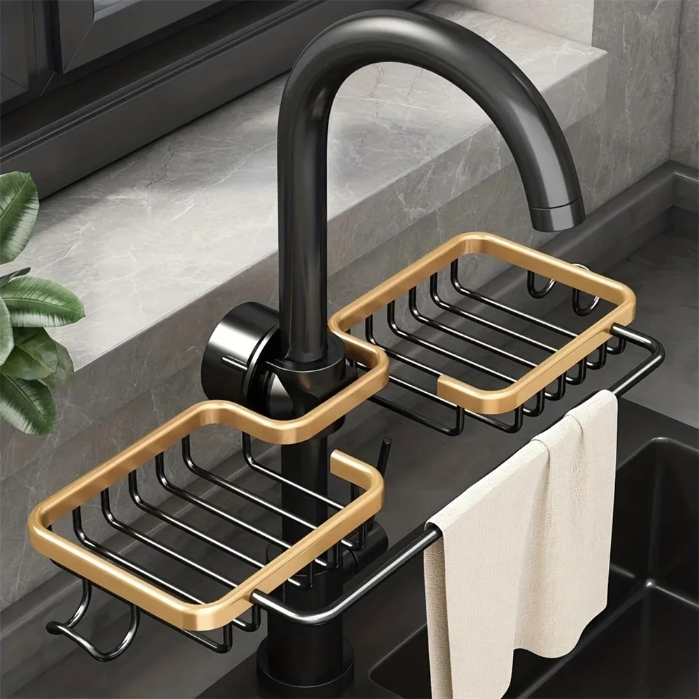 Faucet Sponge Holder Hook Dish Rack Kitchen Soap Drainer Shelf Basket Organizer