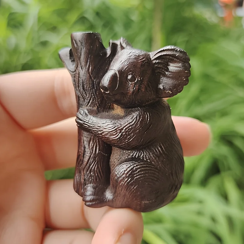 Charming Rounded Koala Sculpture - Handcrafted Solid Wood with 3D Texture, Perfect Decorative Accent
