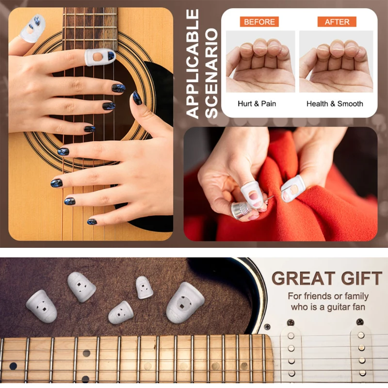 50 Pieces Guitar Finger Protectors, 5 Sizes Silicone Fingertips Guards, 5 Colors Anti Slip Fingertip Protectors for Guitar Playing Men Women