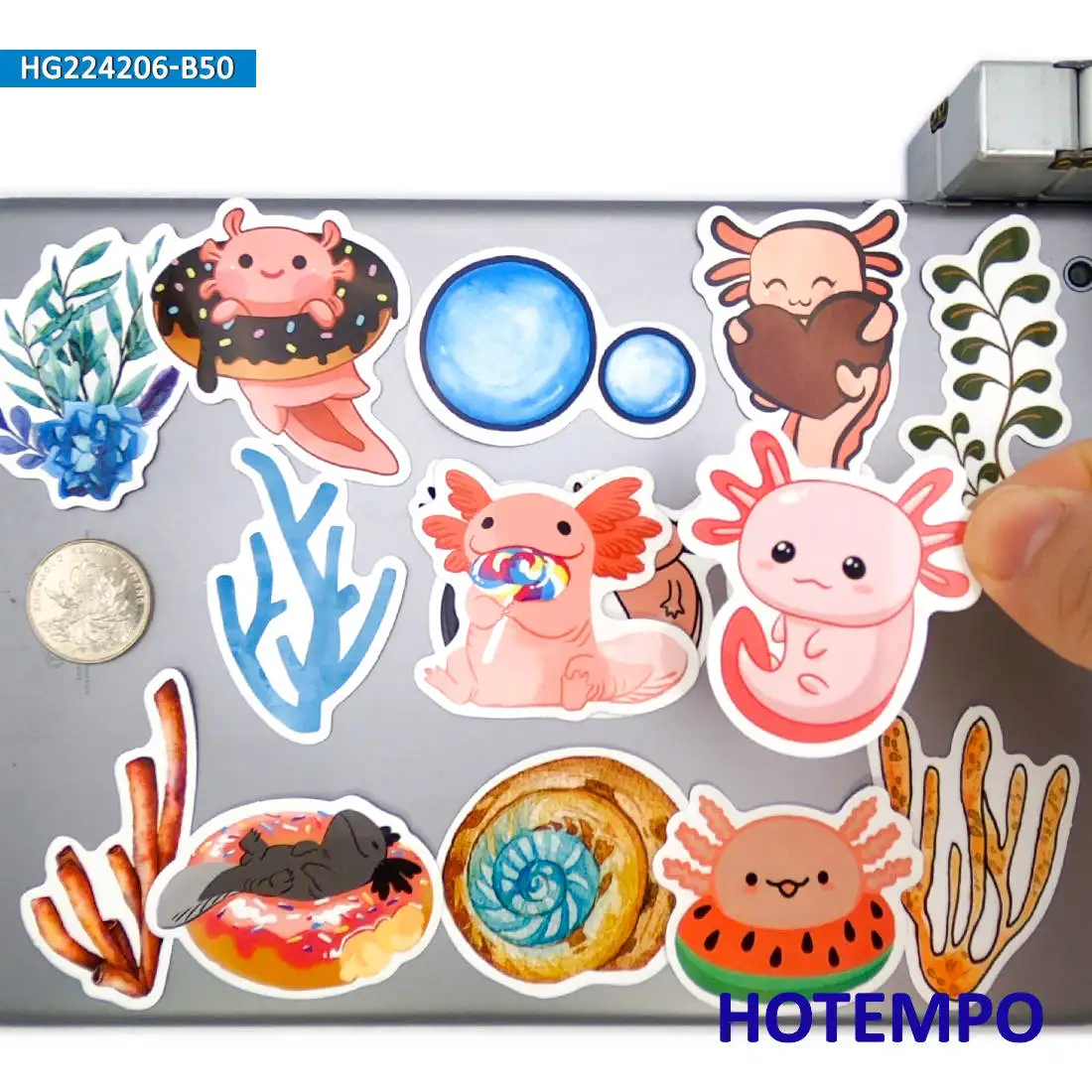 20/30/50 Stück, Lustige Axolotl Abziehbilder, Niedliche Karikatur, Tieraufkleber, für Sammelalbum, Gepäck, Motorrad, Auto, Fahrrad, Telefon, Gitarre, Laptop-Aufkleber – Detail 5