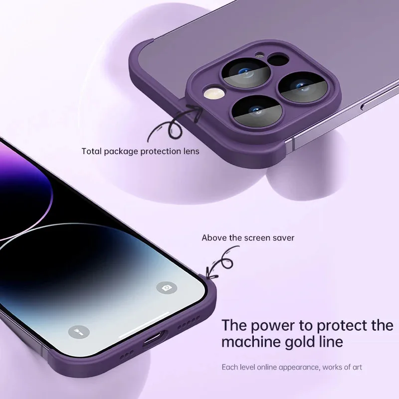 Frameloze Tpu Bumper Case Met Camera Lens Protector Voor Iphone X 14 13 12 Pro Max Plus Hoek Pad Zachte siliconen Shockproof Case