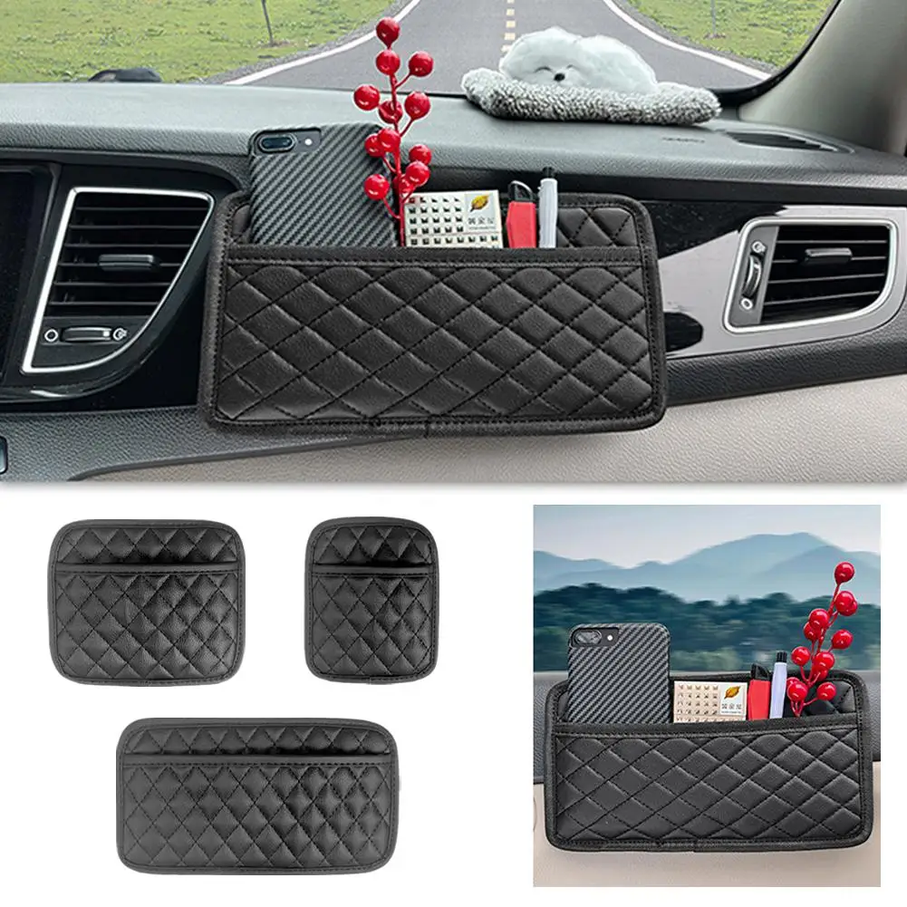 

Car Storage Pocket PU Leather Phone Sundries Self-adhesive Bag Interior Organizer Accessories Storage Protector Automotive L3U1