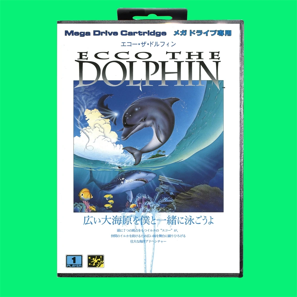 Cartucho de juego Ecco The Dolphin, tarjeta de juego MD de 16 bits con cubierta JP, caja de venta al por menor para Sega Mega Drive