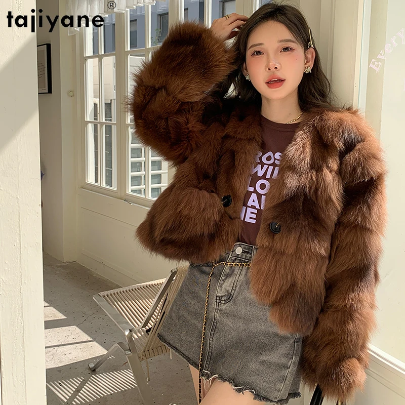 

Tajiyane Brand Natural Fox Fur Jacket Womens Clothing Real Fox Fur Coat Women 2023 New Winter Chic V-neck Fur Coats Veste Femme