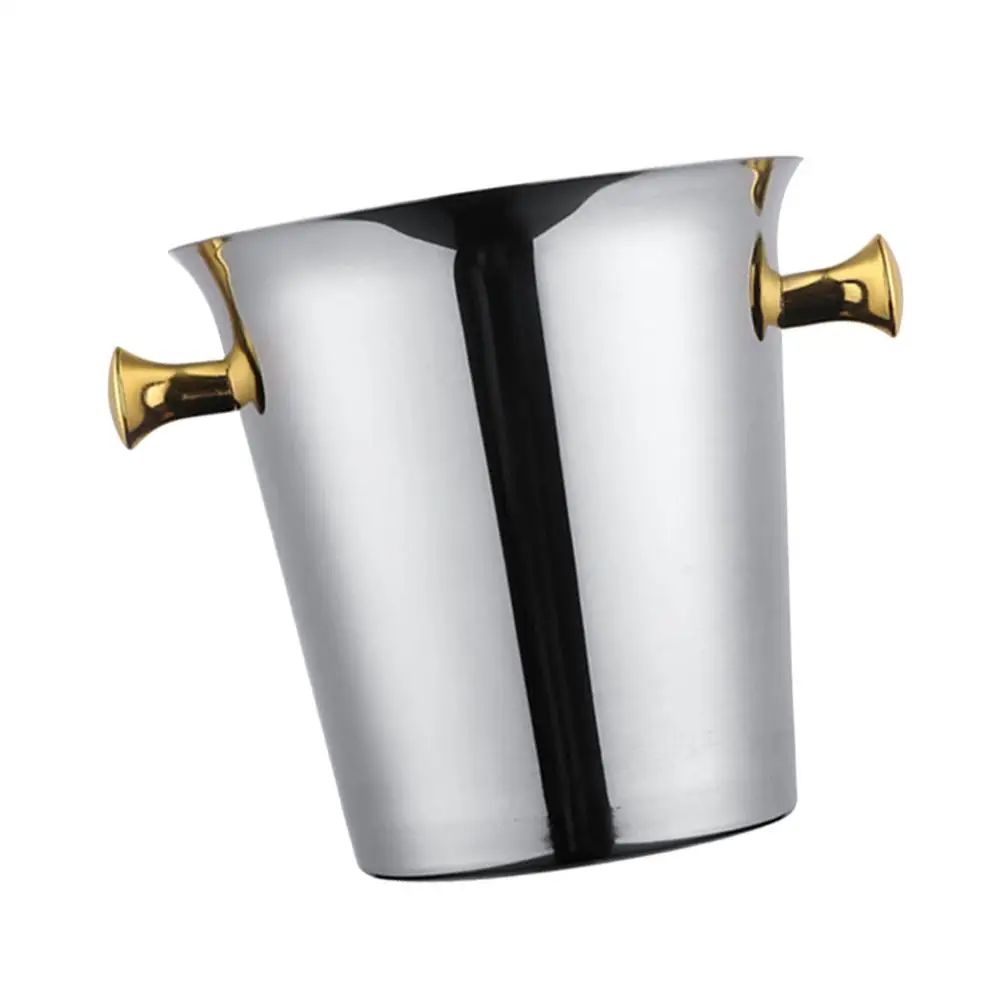 Ice Bucket Container for Bar Portable Stainless Steel Round Cooling Silver