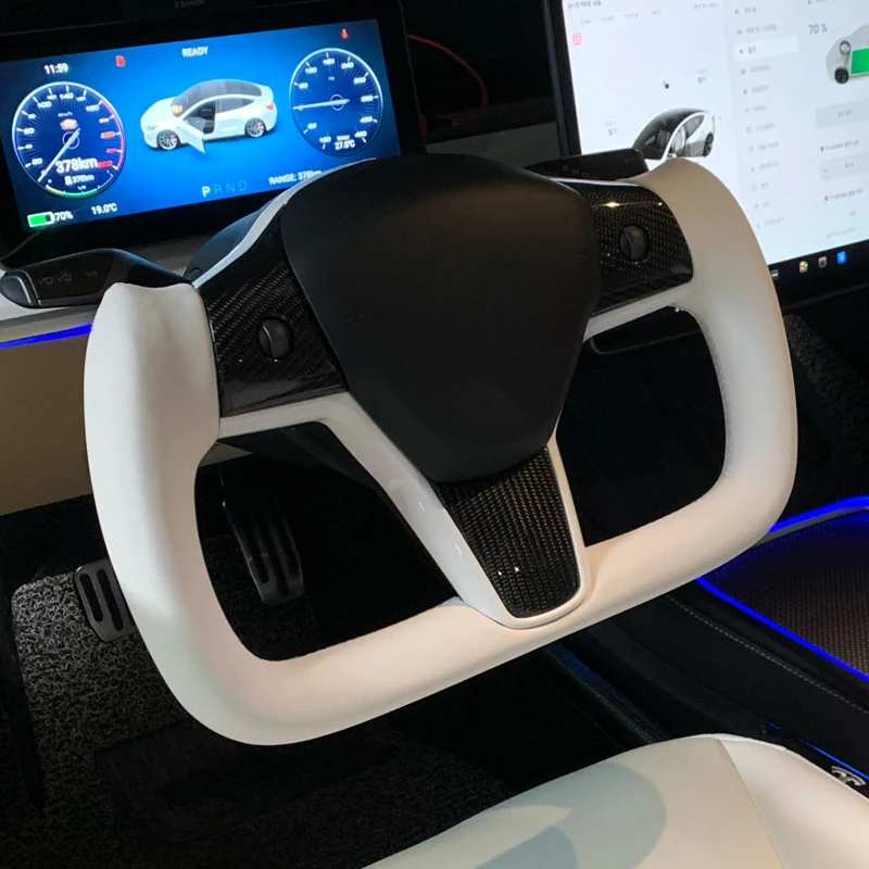 New Style Model Y 3 Yoke Plaid Steering Wheel Carbon Fiber Car Steering  Wheel For Tesla 2017 2018 2019 2020 2021 2022 - Steering Wheels & Steering  Wheel Hubs - AliExpress