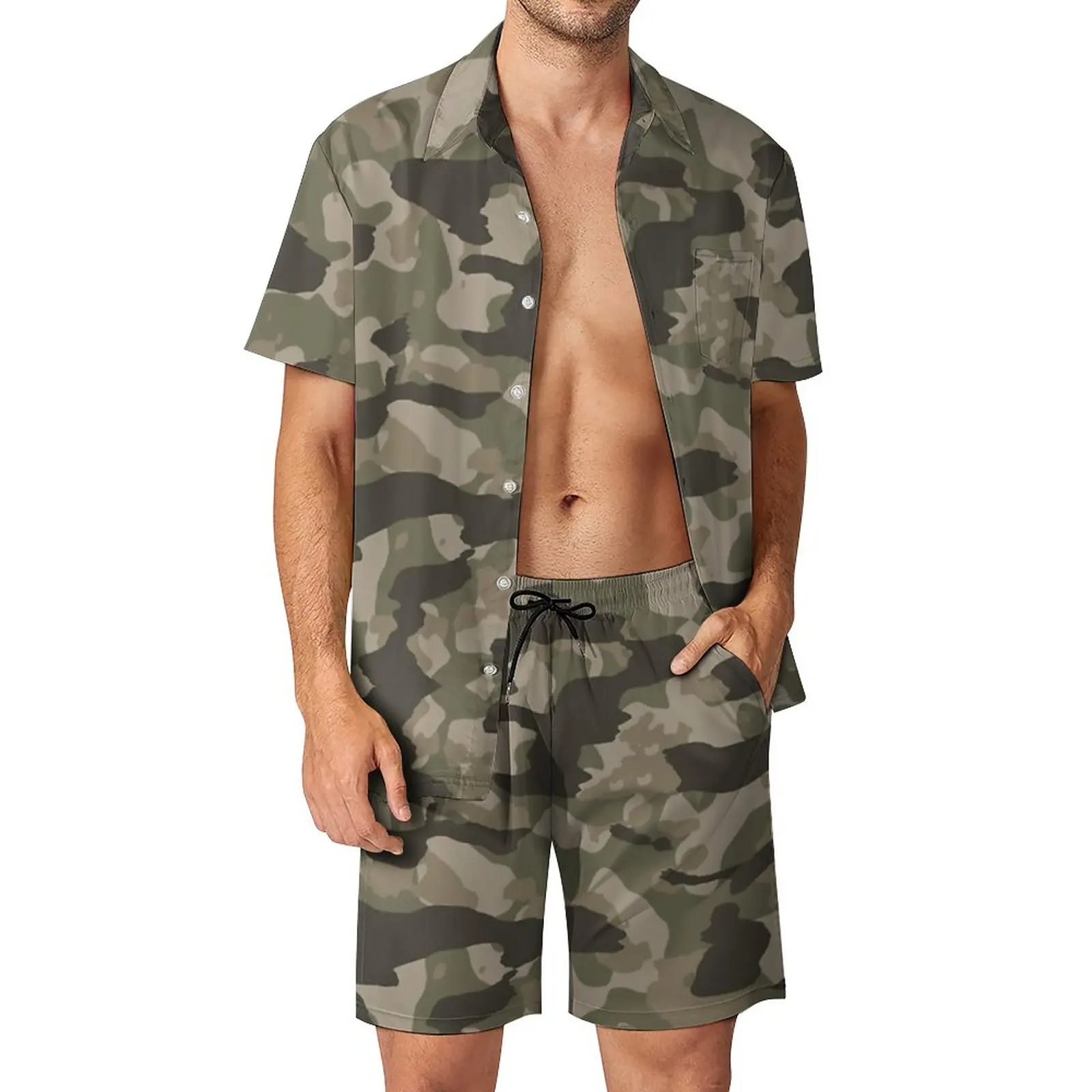 

Men's Beach Suit Green Camo(0002) 2 Pieces Suit High Grade Swimming Vintage