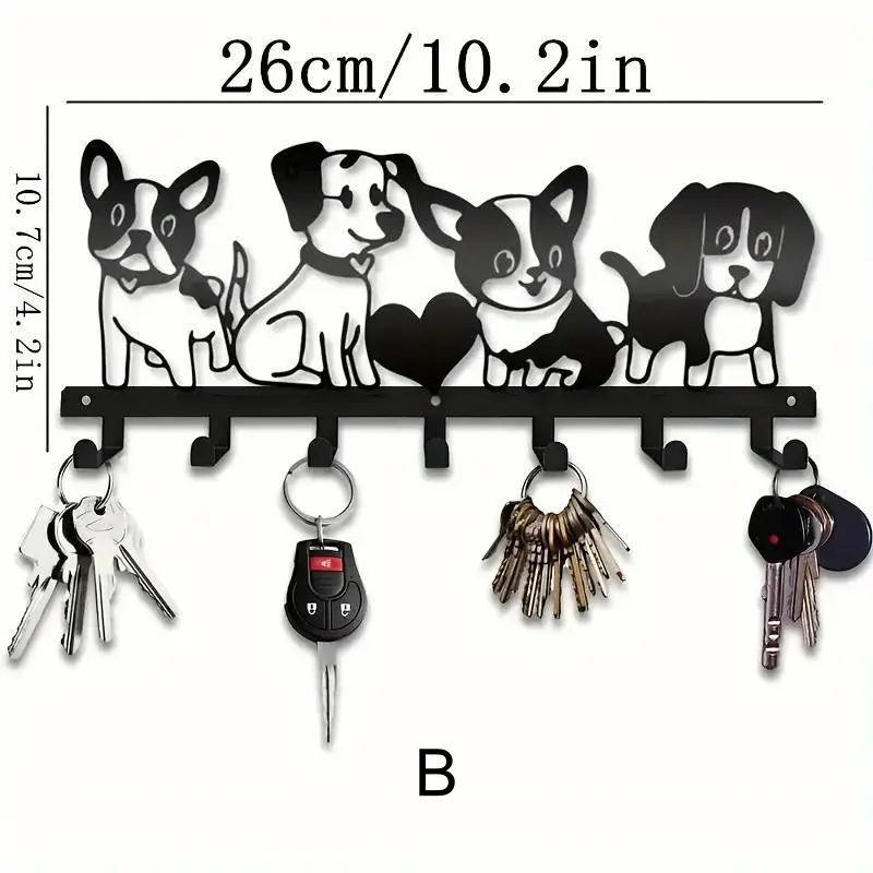 Charming Decorative Wall-Mounted Metal Key Holder with 7 Hooks