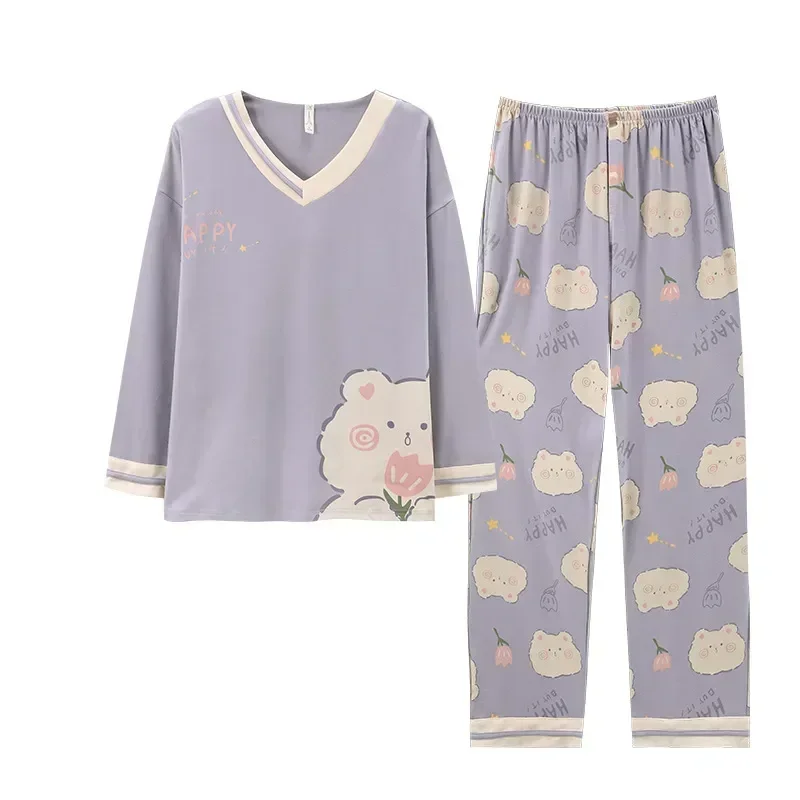 Wintermouw Herfst Sweet Long Home Pure Wear Damespak Pyjama Katoen Cartoon Can Set En Lente