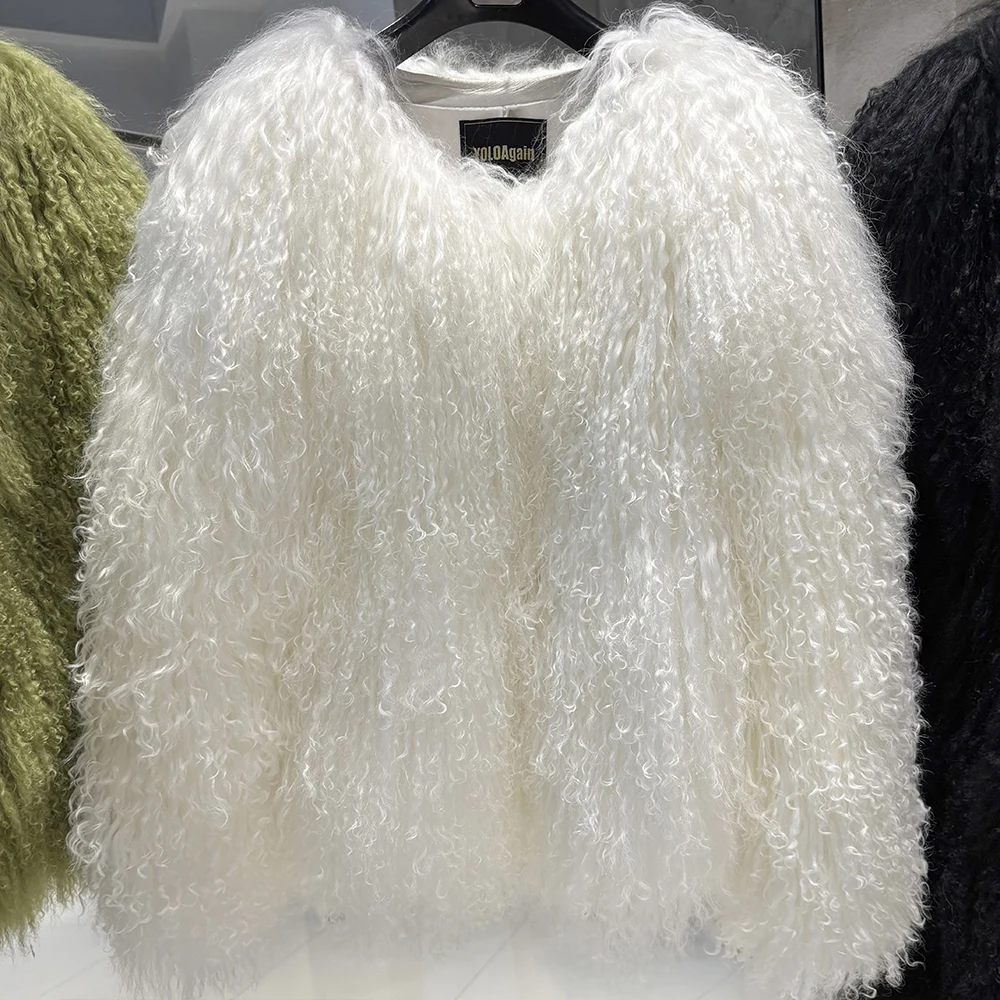 YOLOAgain Plus Size Dark Brown Mongolia Sheep Fur Jacket Women Real Fur Jacket Female Winter Warm Outerwear
