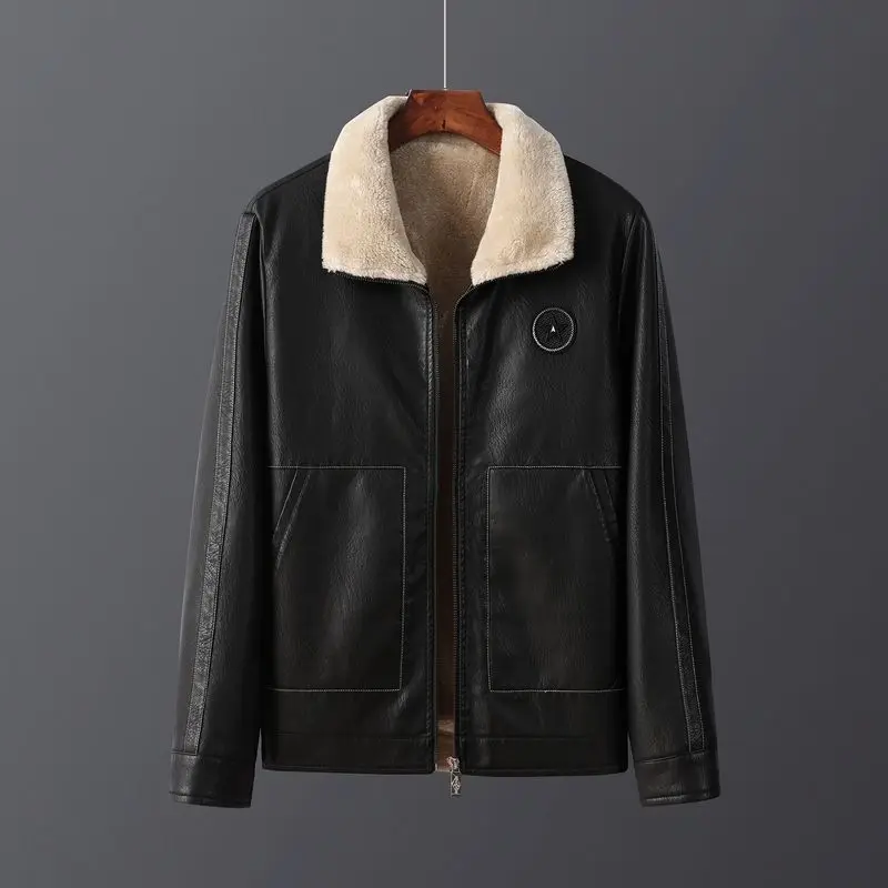 

M-8XL Plus Size Winter Season New Men Jacket Leather Coat Plus Size Loose Fleece-Lined Leather Jacket