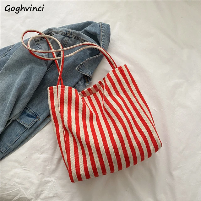 MUKTANK×Yamaguchi mioko Striped Large Capacity Simple Shoulder Canvas