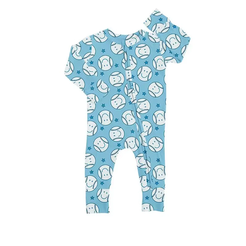 

baby clothes newborn boy clothes Babies long-sleeved zipper onesie Blue jumpsuits Children's boutique romper wholesale