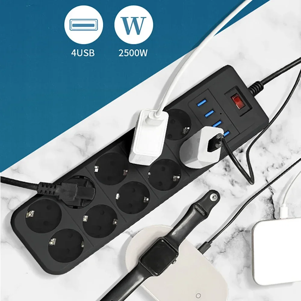 Melery Power Strip 10 Way AC Outlet EU Plug Socket USB Charging Port 2m Extension Cord Computer TV Smartphone Homekit Appliances images - 6