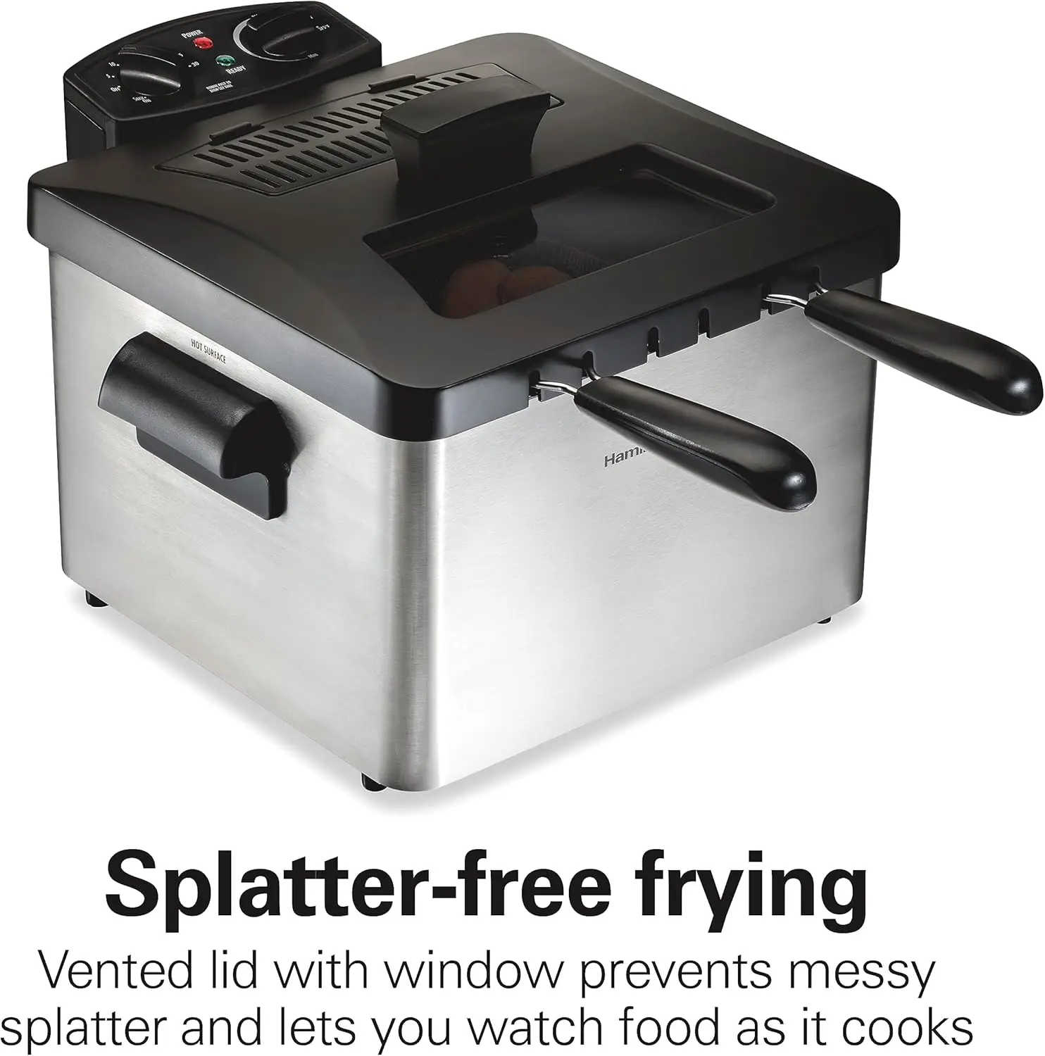 Beach Triple Basket Electric Deep Fryer, 4.7 Quarts / 19 Cups Oil Capacity, Lid with View Window, Professional Style, 1